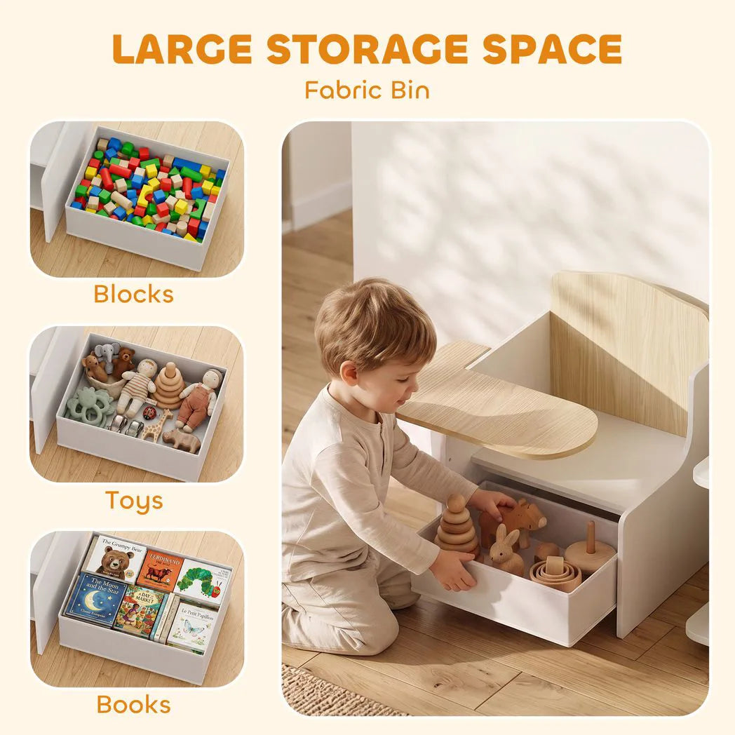 AIYAPLAY Kids Table and Chair Set with Storage Bin – Children's Desk for Play and Reading, Ages 3-5, White