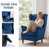 HOMCOM Wingback Accent Chair with High Backrest & Pillow – Velvet-Feel Reading Chair, Solid Wood Legs, Blue