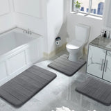 3-Piece Memory Foam Bath Mat Set with Contour Rug – Non-Slip Absorbent Pedestal Bathroom Rugs, Grey