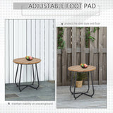 Outsunny Round Outdoor Side Table with Slatted Top and Adjustable Leg Pads, 49 x 49 x 48 cm – Natural Wood & Black