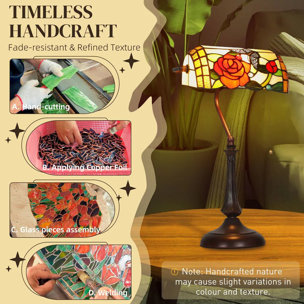 HOMCOM Tiffany-Style Rose and Butterfly Table Lamp – Multi