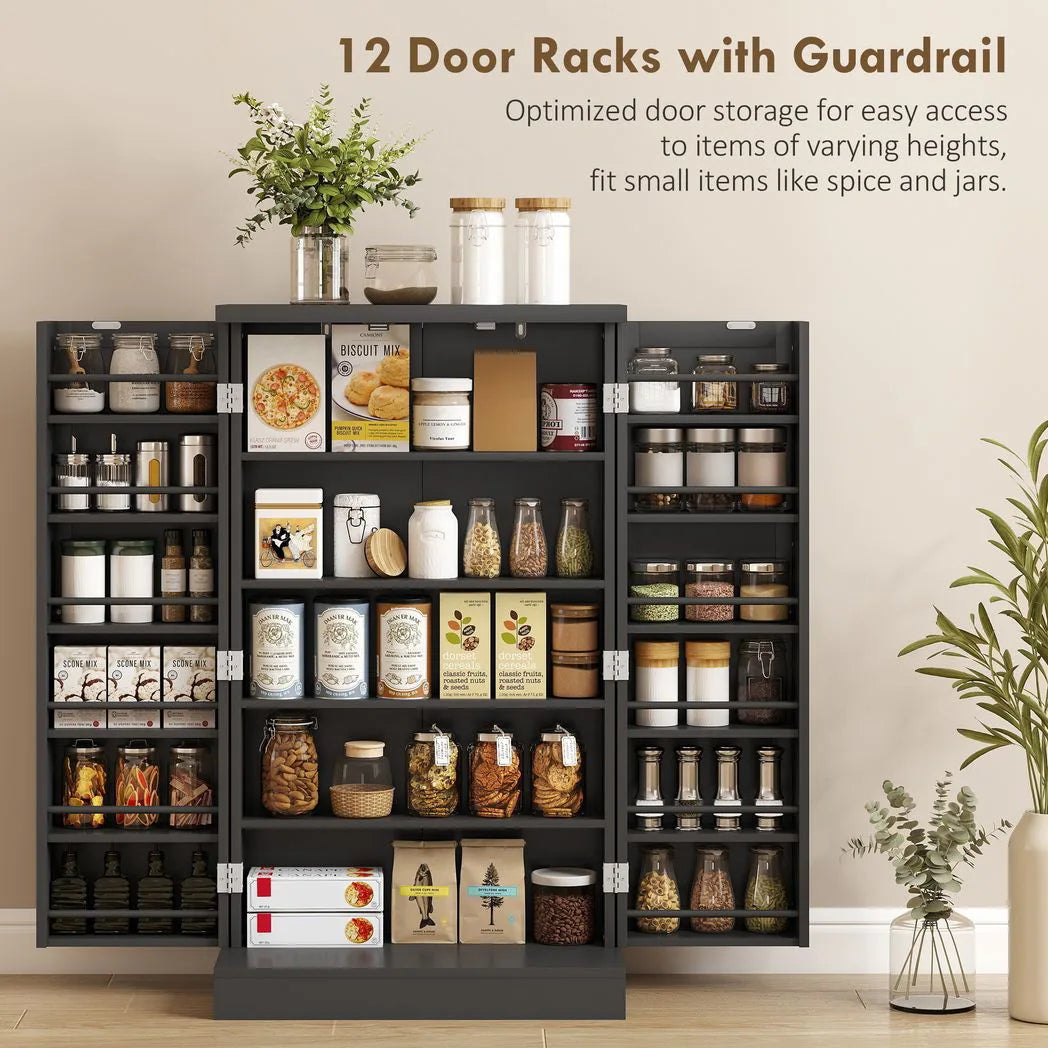 HOMCOM Freestanding Kitchen Pantry Cabinet with Door Racks and Adjustable Shelves, Black