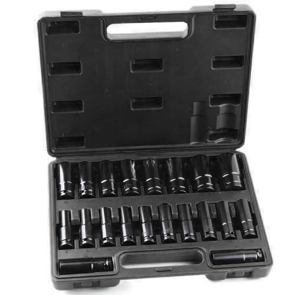 20-Piece Heavy Duty Deep Impact Socket Set, 1/2 Inch Drive, 6 Point Metric 8–32 mm with Storage Case