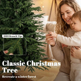 HOMCOM 6ft Artificial Christmas Tree – 180cm Hinged Xmas Tree with 2081 Tips and Solid Pine Wood Stand, Green