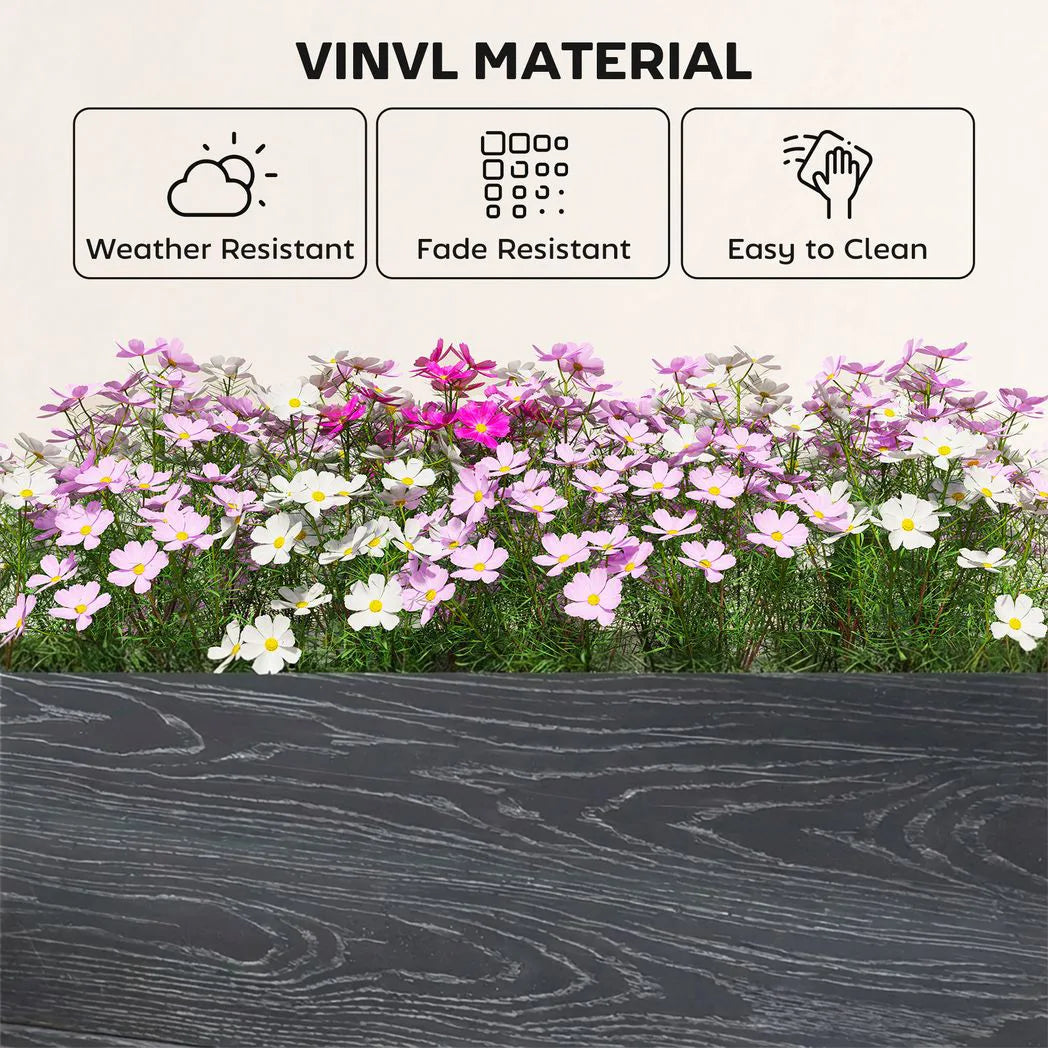 Outsunny Vinyl Raised Garden Bed Kit with Slotting Legs and Open Bottom – Modular 3 x 3 x 1ft Planter, Dark Grey