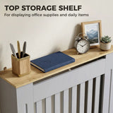 HOMCOM Slatted Radiator Cover with Top Shelf and Anti-Toppling Design – Painted MDF Heater Cabinet, Grey
