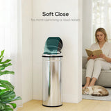 HOMCOM 50L Stainless Steel Sensor Bin with Soft-Close Lid – Touch-Free Automatic Kitchen Bin, Silver Tone