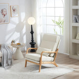100*65*101cm High Back Belt Waist Pillow Log Color Solid Wood Armrest Backrest Seat Frame Iron Frame  Indoor Rocking Chair/armchair dual use Off-white Linen