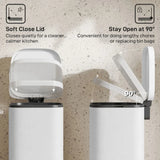HOMCOM 30L Kitchen Pedal Bin with Soft-Close Lid – Compact Rubbish Bin with Removable Bucket, White
