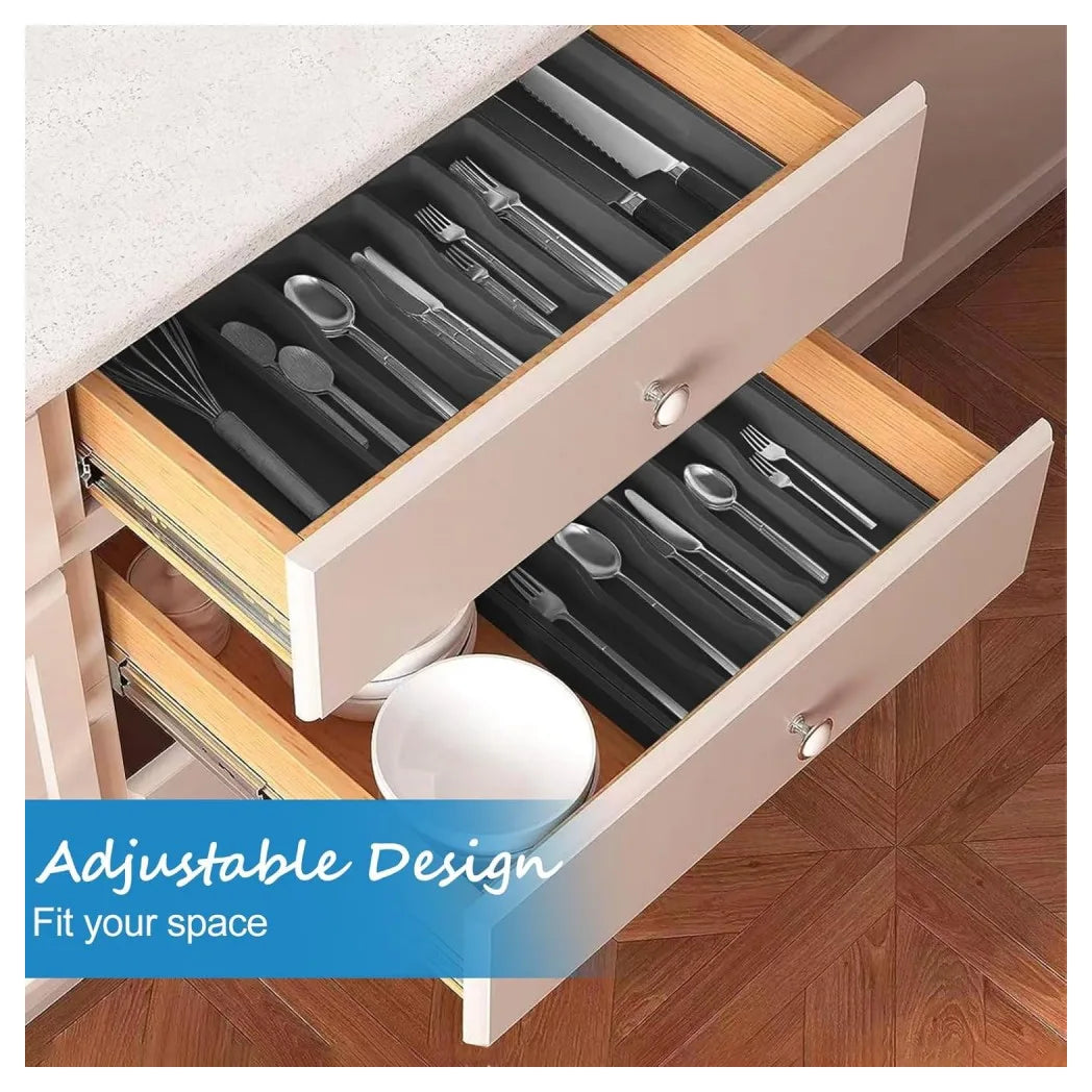 Extendable Cutlery Tray, Large Kitchen Drawer Organiser with 8 Compartments, 30–57 cm Wide