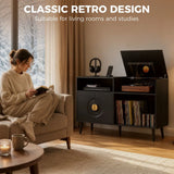 HOMCOM Record Player Stand with 300-Album Vinyl Storage & Flip-Top Compartment – Mid-Century Style, Black