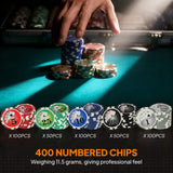 SPORTNOW 400-Piece Poker Chip Set with ABS Case, Mat, Cards & Dice – Texas Hold'em Casino Game Night Set, Grey