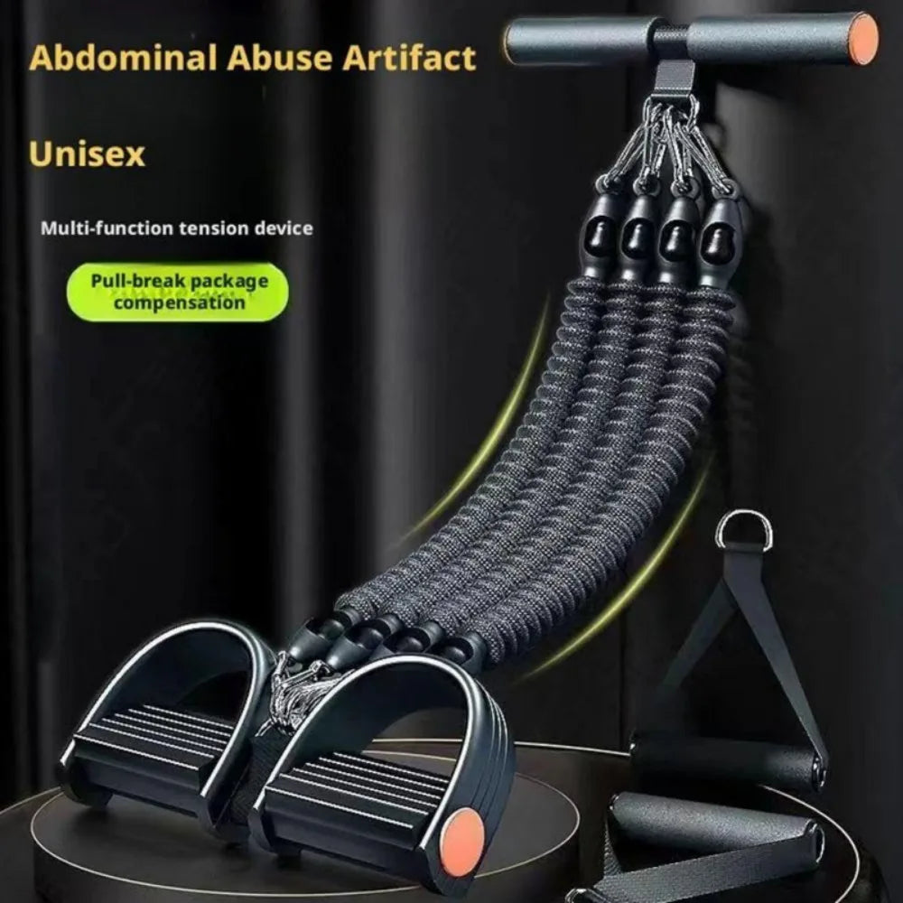 Pedal Resistance Band with 4 Tubes & Foam Handles – Adjustable 25–100lb Full Body Workout Kit with Door Anchor