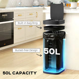 HOMCOM 50L Automatic Sensor Kitchen Bin with Manual Override – Touchless, Battery Operated, Inner-Bucket-Free