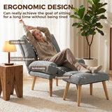 HOMCOM Recliner Chair with Footstool – Armchair with 3-Position Backrest and Wooden Legs, Grey