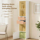 HOMCOM 158 cm Slim Bookcase with 2 Drawers, Cabinet and Adjustable Shelf – Space-Saving Bookshelf, White