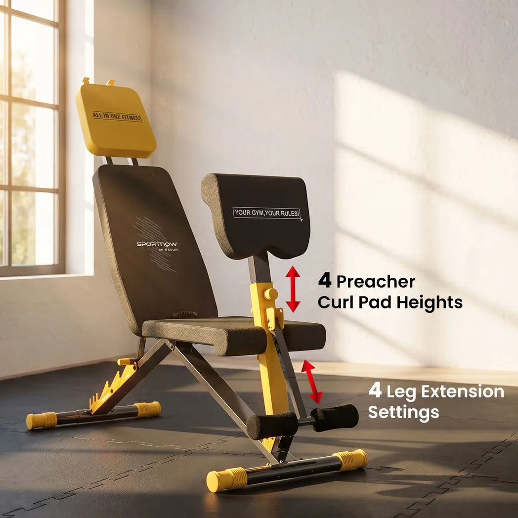 SPORTNOW Adjustable Weight Bench with 6 Backrest Positions – Foldable Incline Decline Bench, 300kg, Yellow
