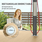 Outsunny 5 Piece Garden Dining Set with Tempered Glass Table and 4 Armchairs, Khaki