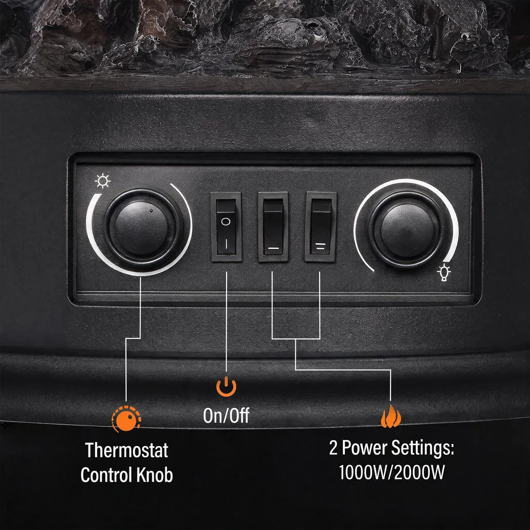 HOMCOM 3-Sided Electric Fireplace Stove, 1000W/2000W Freestanding Heater with 3D Flame Log – Black