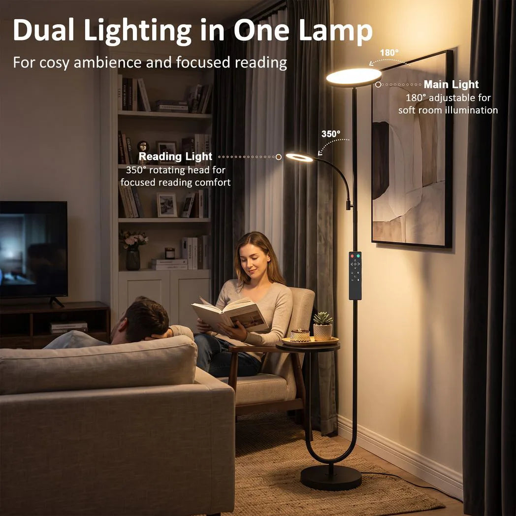HOMCOM Uplighter Floor Lamp with Table and Reading Light