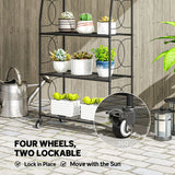 Outsunny 4-Tier Metal Plant Stand with Lockable Wheels, Heavy Duty Ladder Shelf Display Rack