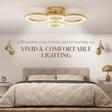 HOMCOM 4-Ring LED Flush Mount Ceiling Light with 3 Colour Temperatures – Modern Lighting, Gold Tone