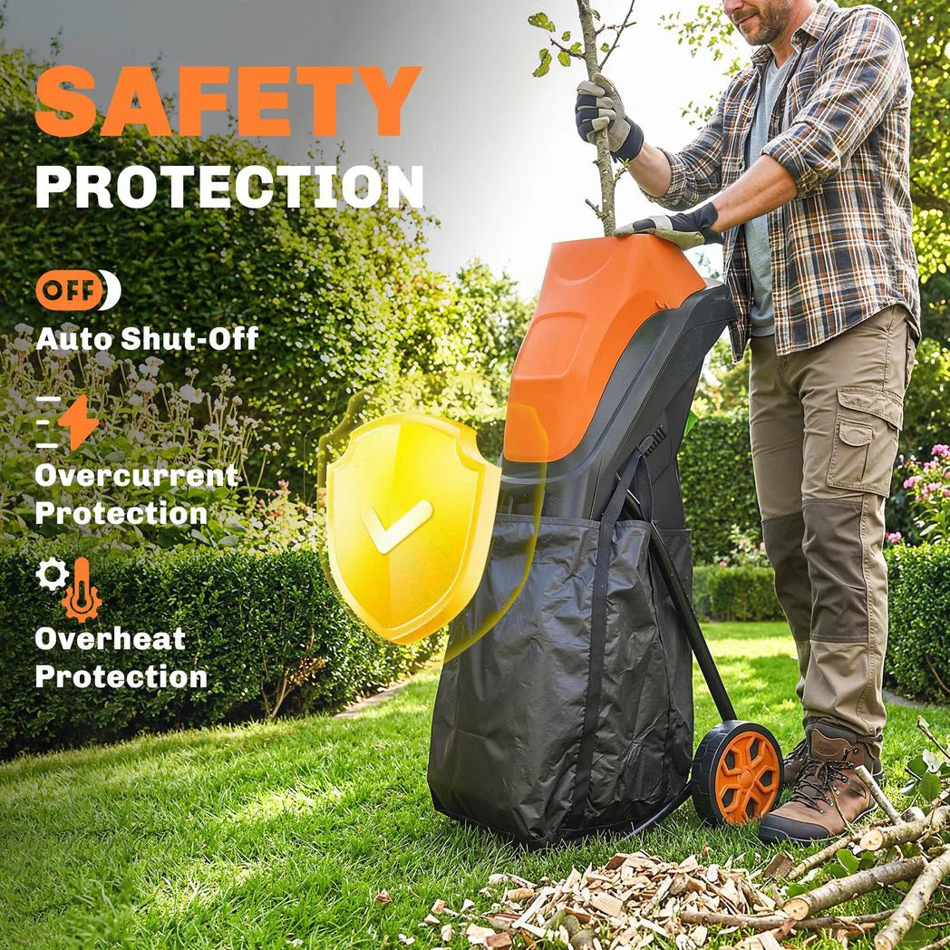 Outsunny 2500 W Electric Wood Chipper with 45L Collection Bag, 4300 RPM, 44 mm Cutting Diameter – Garden Shredder
