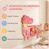 AIYAPLAY Wall-Mounted Montessori Busy Board with Xylophone – Dinosaur Toddler Learning Centre, Pink
