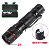 2-Pack USB Rechargeable Mini LED Torches – Adjustable Focus, 3 Lighting Modes, Aluminium, Black