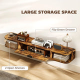 HOMCOM 120 cm Floating TV Unit for TVs up to 50 Inch with Flip Drawer and Open Shelves – Rustic Brown