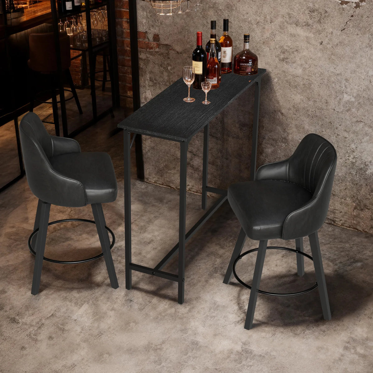 43-Inch Black Bar Table with MDF Top & Iron Frame, 110cm – Pub Height Kitchen or Home Bar Counter