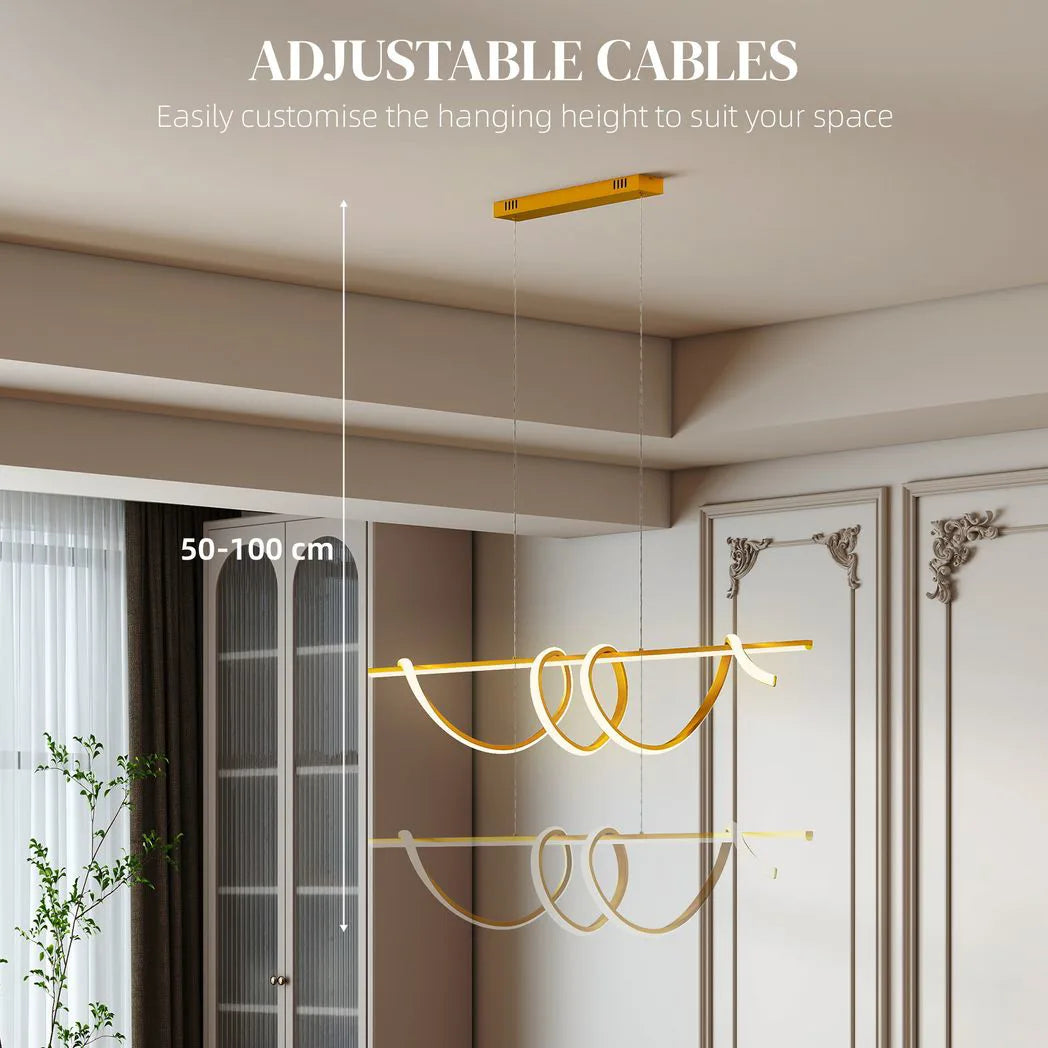 HOMCOM LED Spiral Pendant Light with 3 Colour Temperatures and Adjustable Height – Gold Tone Ceiling Light