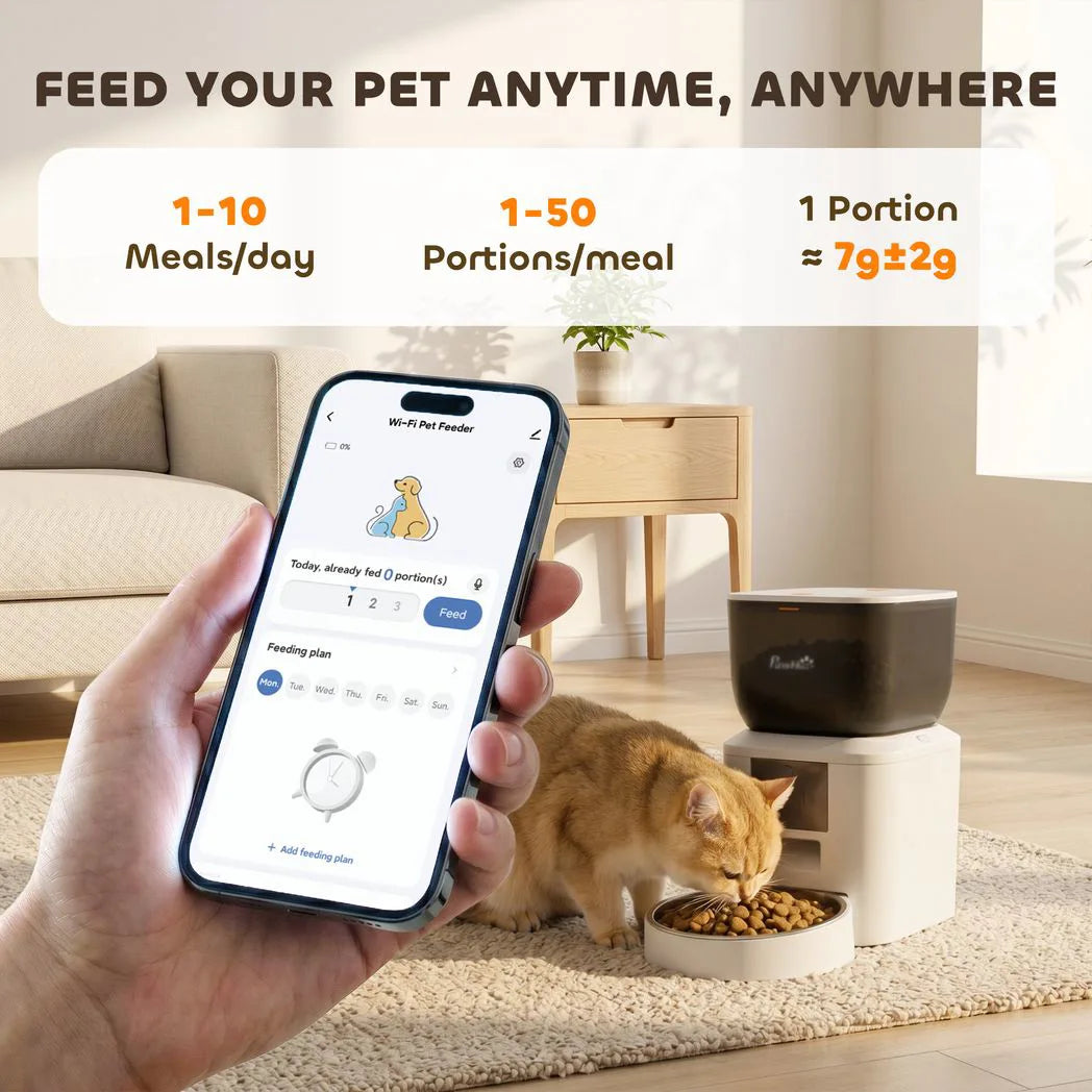 PawHut Automatic Cat Feeder with Camera, 4L WiFi APP Control, 1–10 Meals, 2-Way Audio & Dual Power Supply