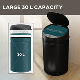 HOMCOM 30L Stainless Steel Sensor Bin with Soft-Close Lid – Touch-Free Kitchen Rubbish Bin, Black