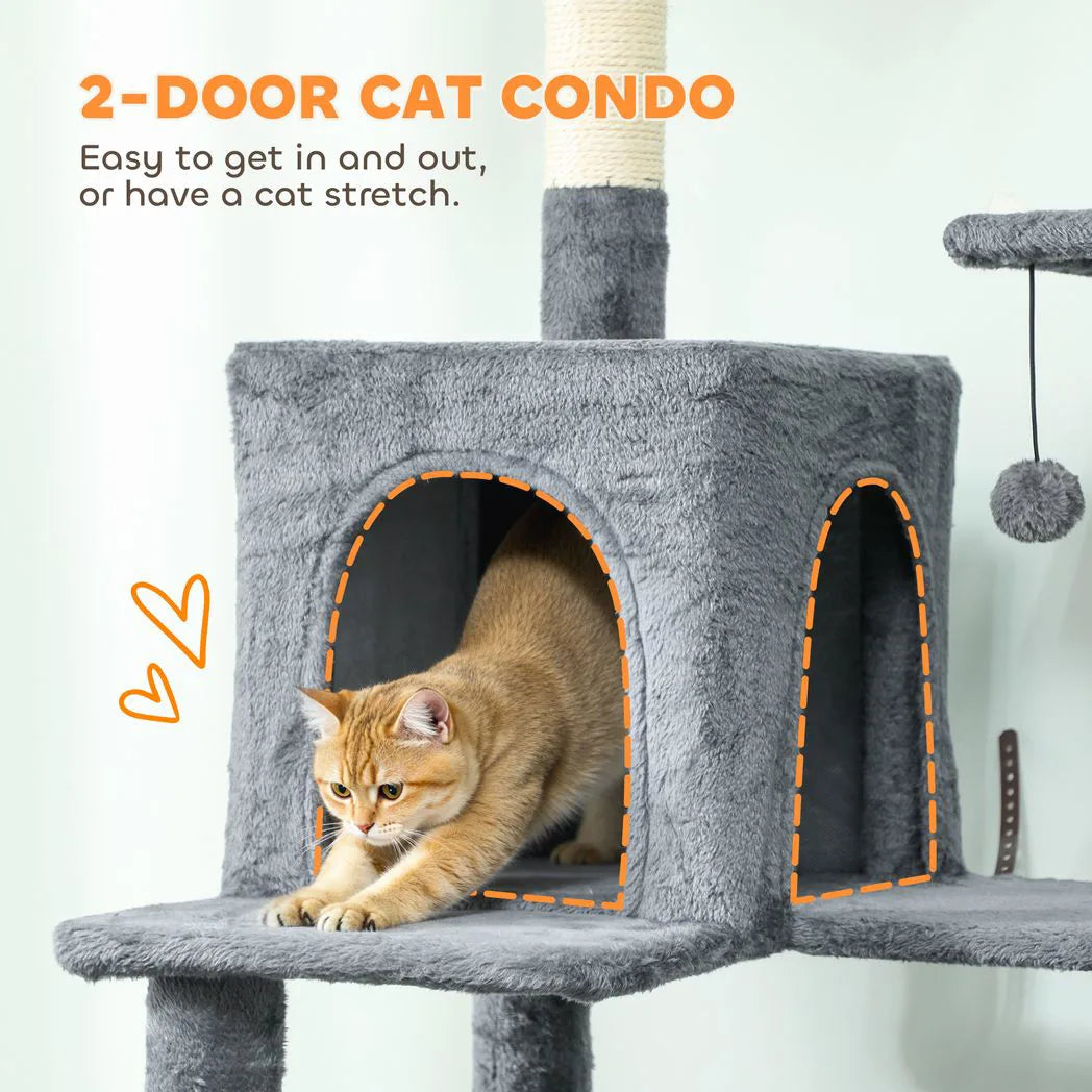 PawHut 202cm Large Cat Tree with 6 Scratching Posts, 2 Hammocks, 2 Condos – Indoor Cat Tower