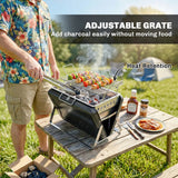 Outsunny Portable Briefcase Charcoal BBQ Grill – Folding Barbecue with Lift-Up Grate for Camping and Picnics, Black