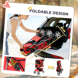 PawHut Dog Pram Pet Stroller with Reflective Strips and 360° Swivel Wheels – Foldable Travel Buggy, Red