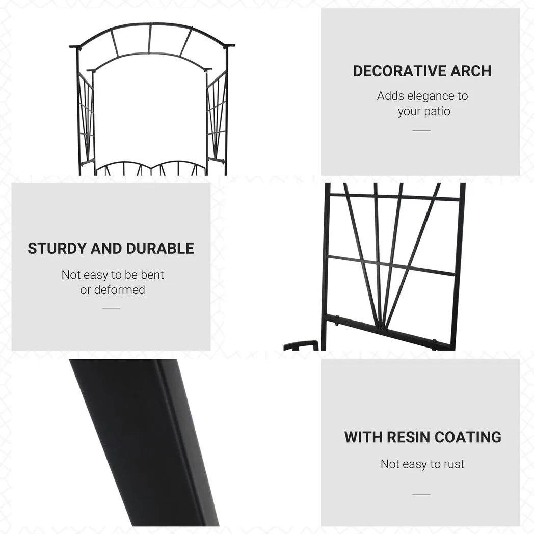 Outsunny 2 Seater Metal Garden Bench with Arch for Climbing Plants and Vines – Outdoor Patio Loveseat, Black