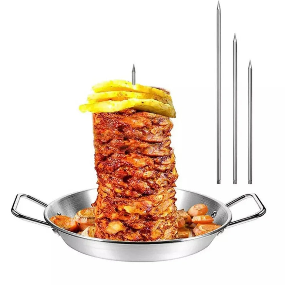 Stainless Steel Vertical Al Pastor Skewer for Grill, Oven & Smoker – Food-Grade Upright Kebab Stand with Drip Base
