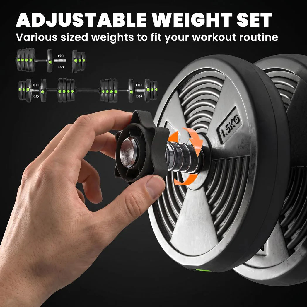 SPORTNOW 30kg Adjustable Barbell & Dumbbells Set – 2-in-1 Home Gym Free Weights, Black and Green