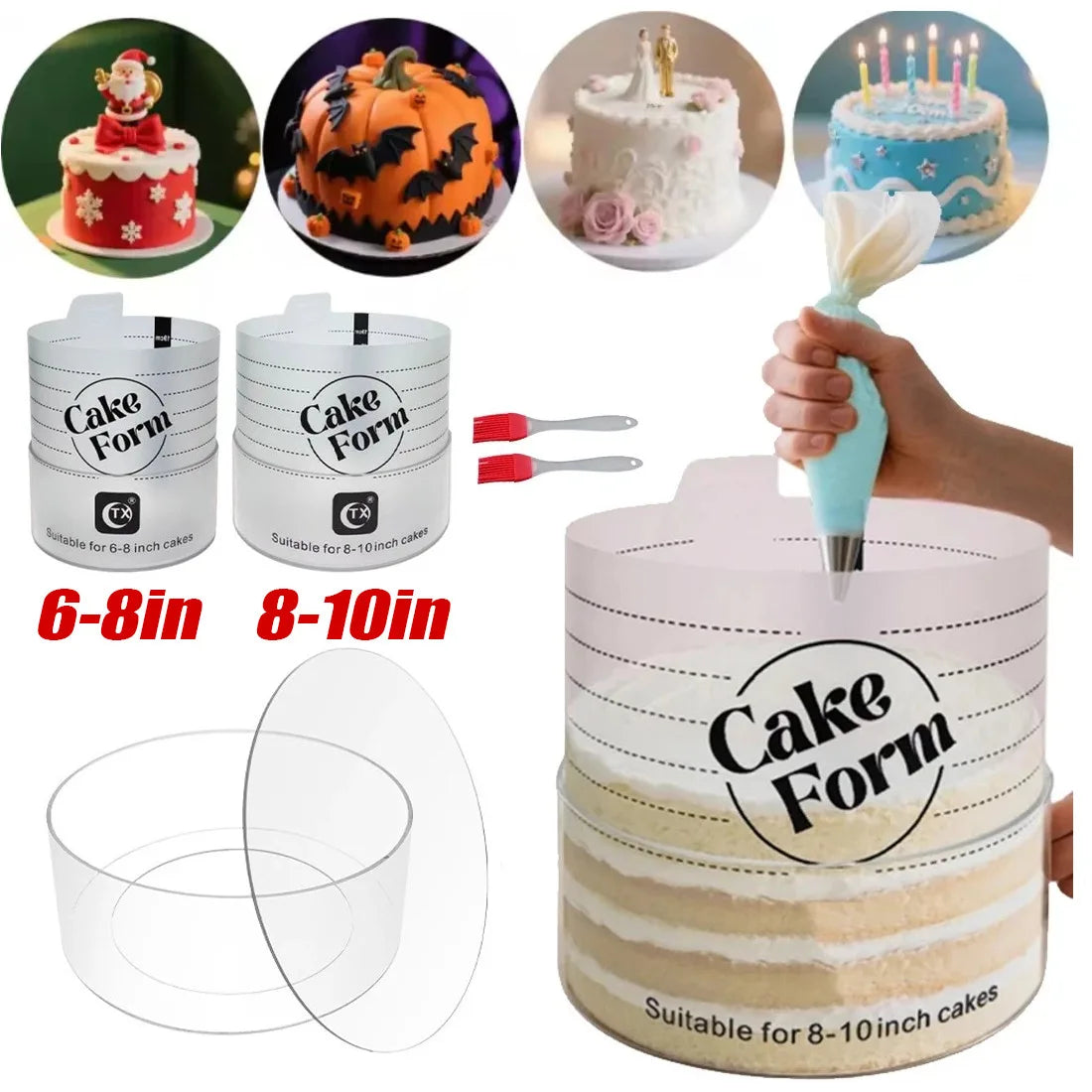 Acrylic Cake Mould Set, 2 Adjustable Round Mousse Cake Rings with Brush – Baking Tool for 6-10 Inch Cakes