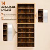 HOMCOM CD Storage Tower for 640 CDs or 360 DVDs with 14 Adjustable Shelves – Tall Narrow Media Rack, Rustic Brown