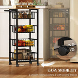 HOMCOM Four Basket Mobile Kitchen Island Trolley with Brakes – Steel Frame Storage Cart, Oak/Black