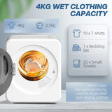 HOMCOM 4kg Vented Tumble Dryer with Stainless Steel Drum and Touch Display – 800W Compact Freestanding Dryer, White