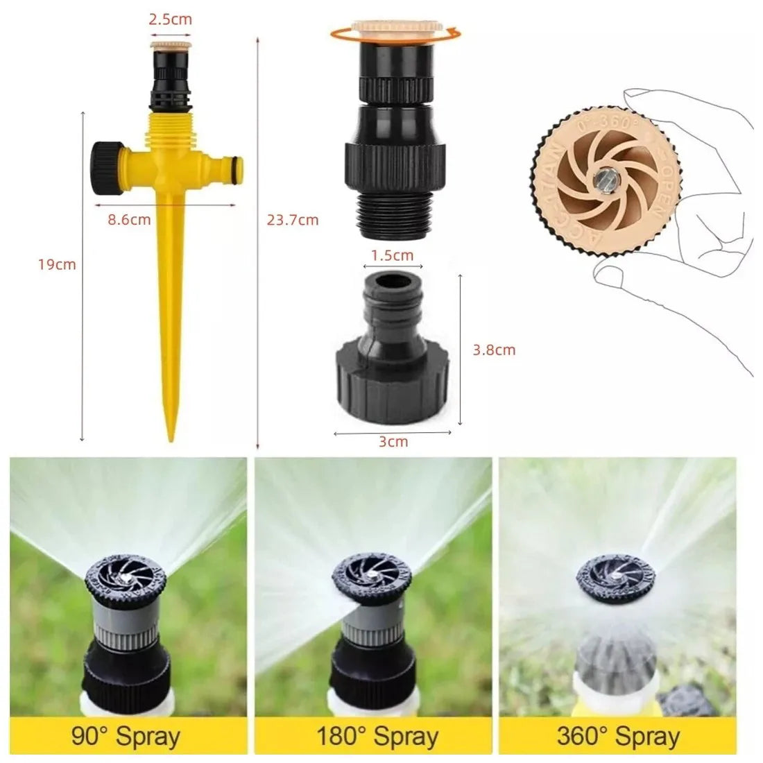 8 Piece 360° Rotating Garden Lawn Sprinkler Spike Set – Automatic Watering Hose Sprinklers, Yellow