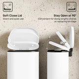 HOMCOM 30L Modern Curved Pedal Kitchen Bin with Soft-Close Lid and Removable Bucket, White