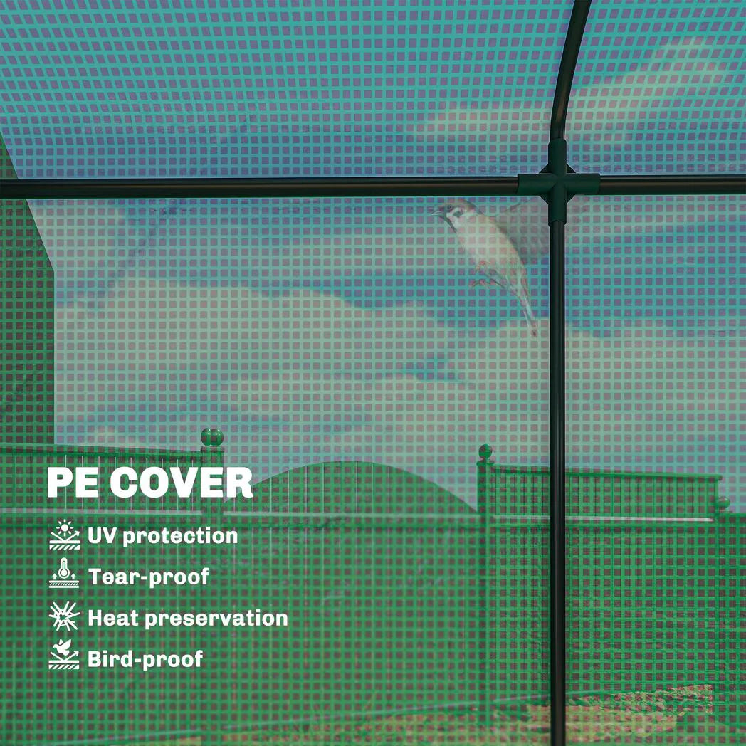 Outsunny Walk-In Mini Greenhouse with Roll-Up Door and 2 Mesh Windows, PE Cover, 200 x 75 x 188 cm, Green