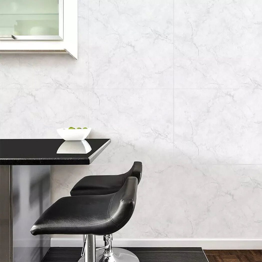 30 Pack Self-Adhesive PVC Marble Effect Tiles, 30 x 30 cm – Peel & Stick for Kitchen & Bathroom, Light Grey
