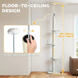 PawHut 225–255cm Adjustable Floor-to-Ceiling Cat Tree with Sisal Posts, Play Balls & Anti-Tip Strap, Beige