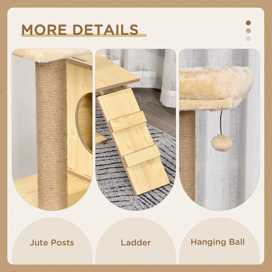 PawHut 130cm Plush Cat Tree with Five Scratching Posts, Two Perches, Cat House & Hammock